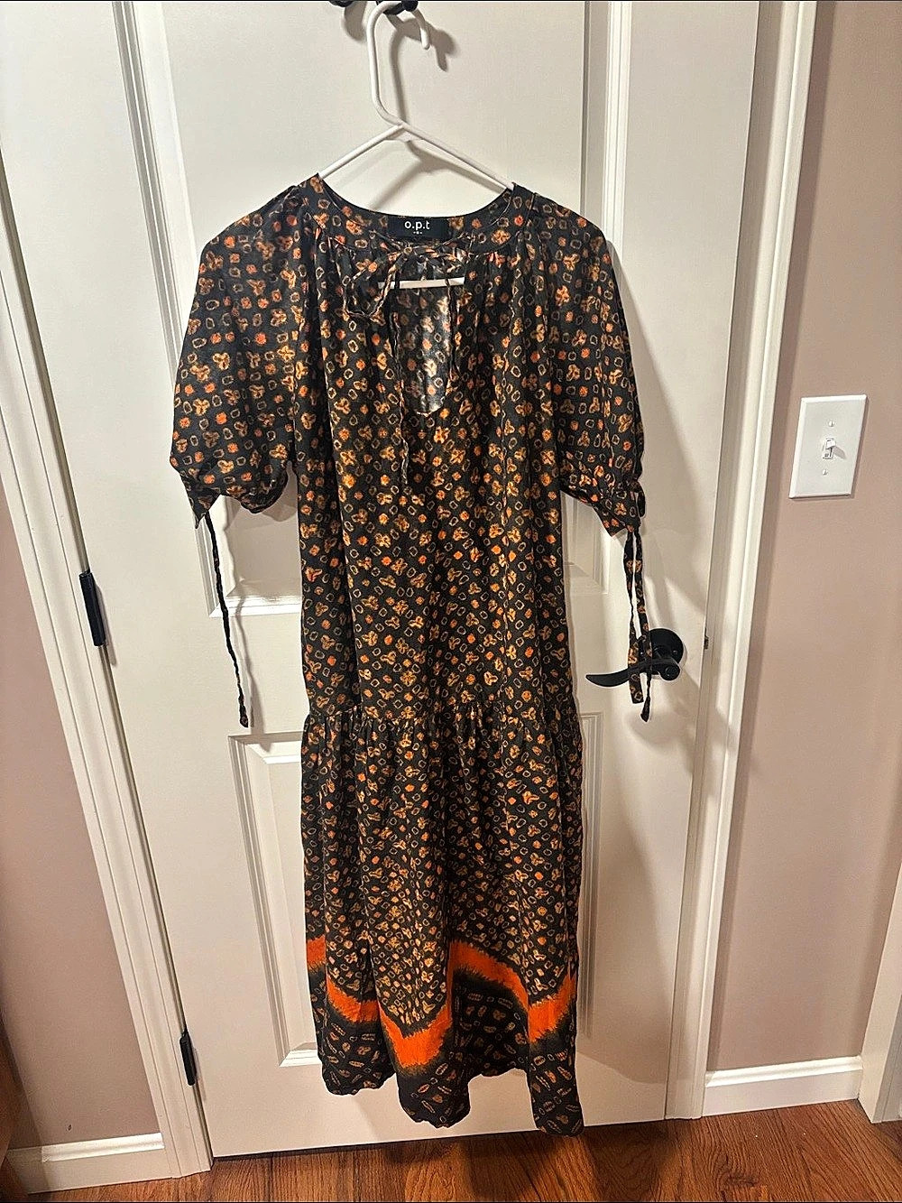 o.p.t Black & Orange geometric Print Maxi Dress